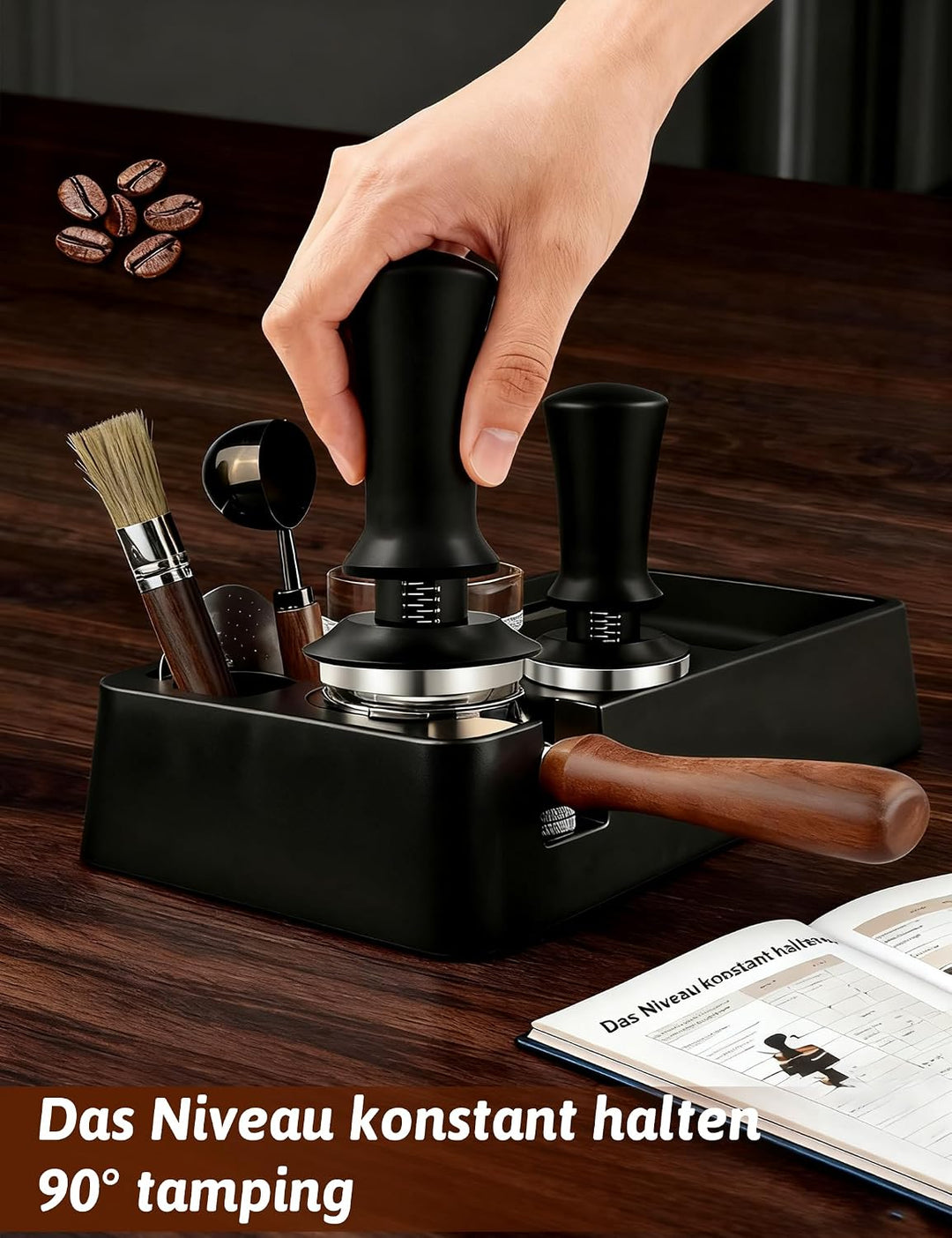 Kaffee Tamper 53mm federbelastet, Espresso Tamper mit 30lbs konstantem Druck, 304 Edelstahl Gewindeb