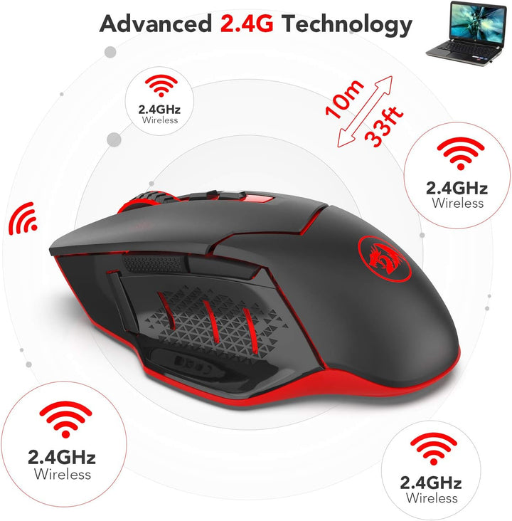 Redragon M690-1 Kabellose Gaming-Maus mit DPI-Schaltung, 2 Seitentasten, 2400 DPI, ergonomisches Des