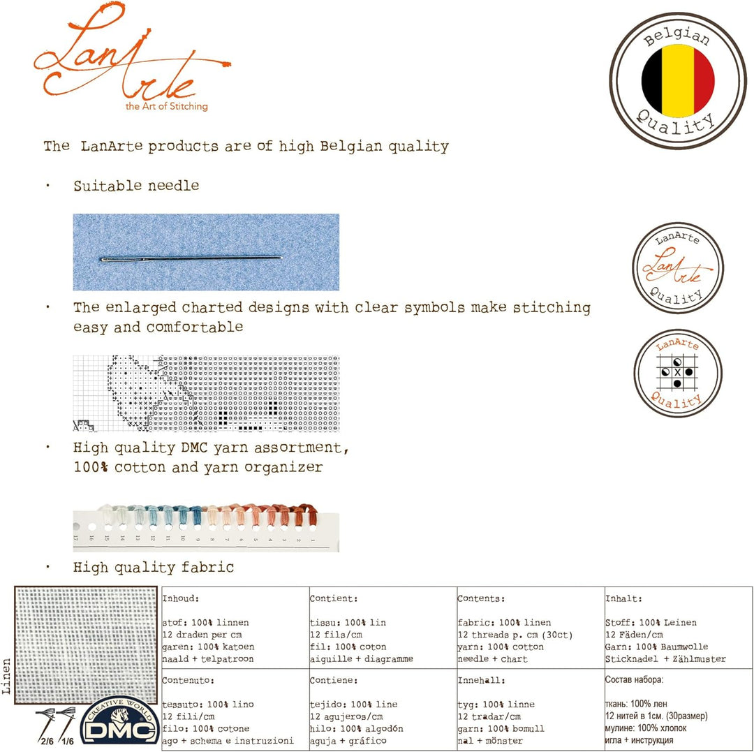 LANARTE PN Zählmusterpackung Hortensie Leinen Kreuzstichpackung, Baumwolle, Mehrfarbig, 40 x 33 x 0.