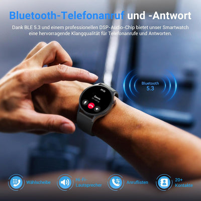 Smartwatch Herren Rund mit Telefonfunktion- 1.32" AMOLED Display, Fitnessuhr mit 110+ Sportmodi &3AT