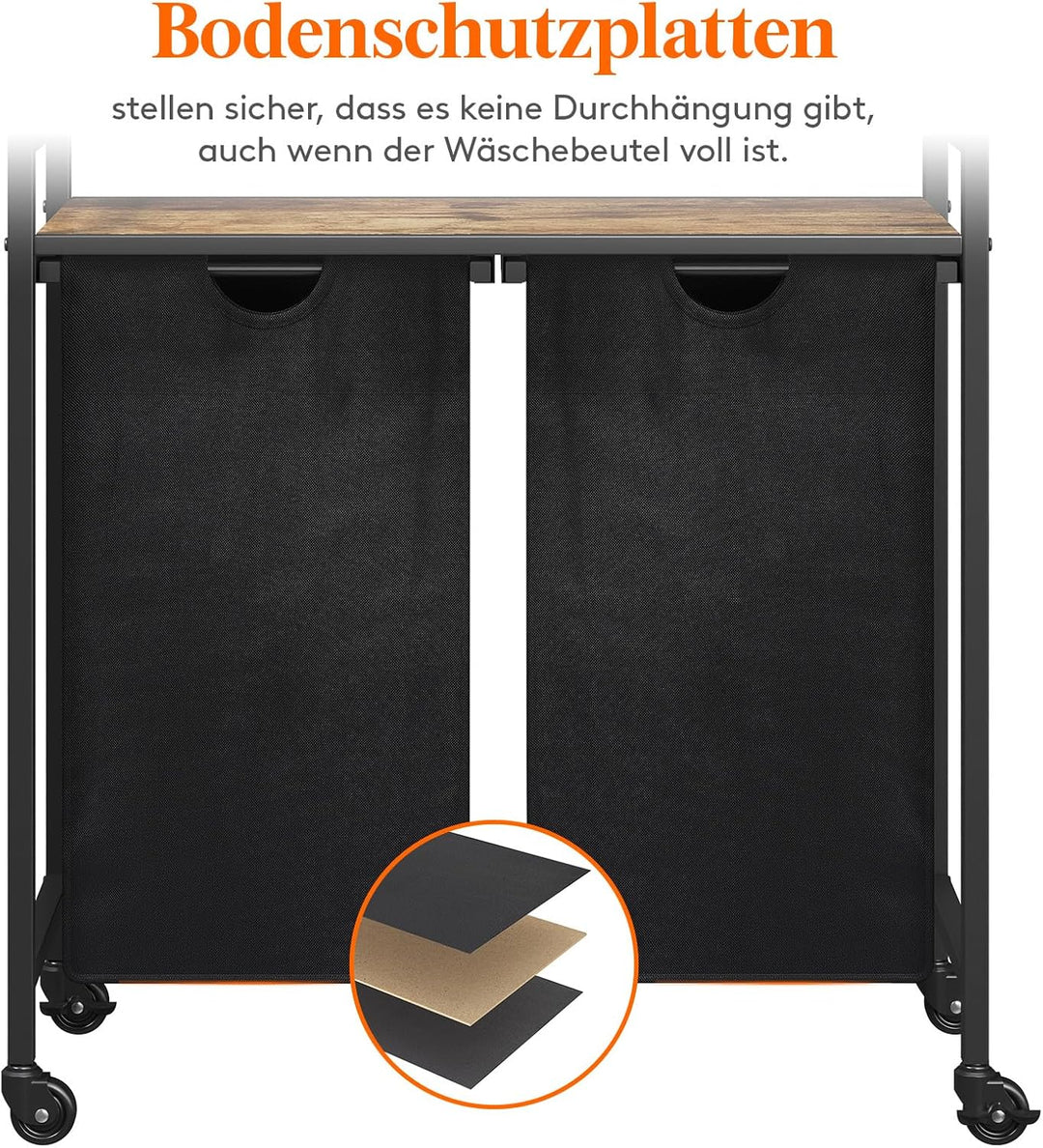 Lifewit Rollbarer Wäschekorb, 95L 2 ausziehbare Wäschekörbe für Wäsche mit oberem Regal & 2 abnehmba