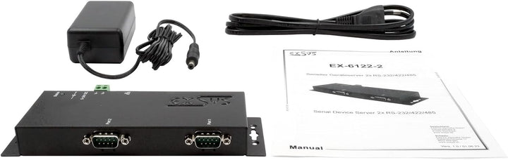 EXSYS EX-6122-2 Ethernet zu Seriell 2 x RS-232/422/485 mit 9 Pin Stecker inkl. Virtual Com Software