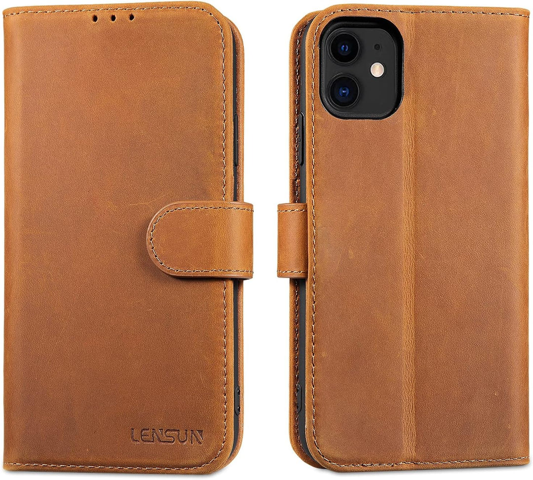 LENSUN Echtleder Hülle für iPhone 11, Handyhülle [Echtes Leder][Magnetverschluss][RFID Schutz] Handy
