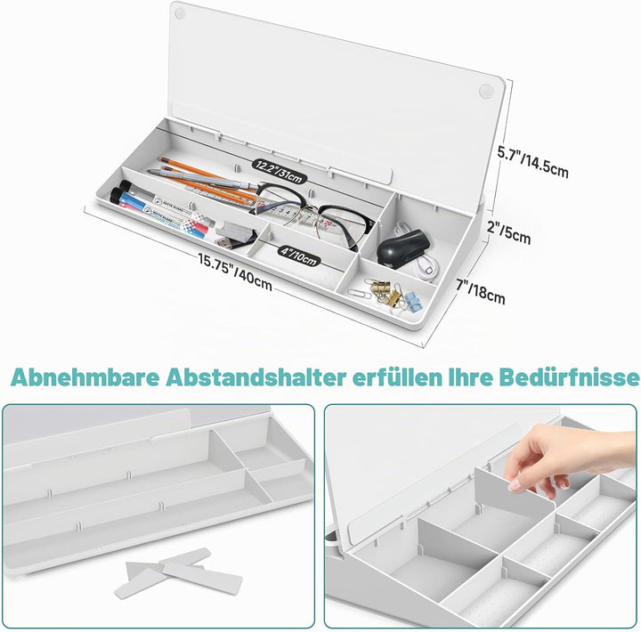 Schreibtisch Desk Organizer Whiteboard - Für kurze Notizen & Erinnerungen, Aus weissem Glas mit Schu