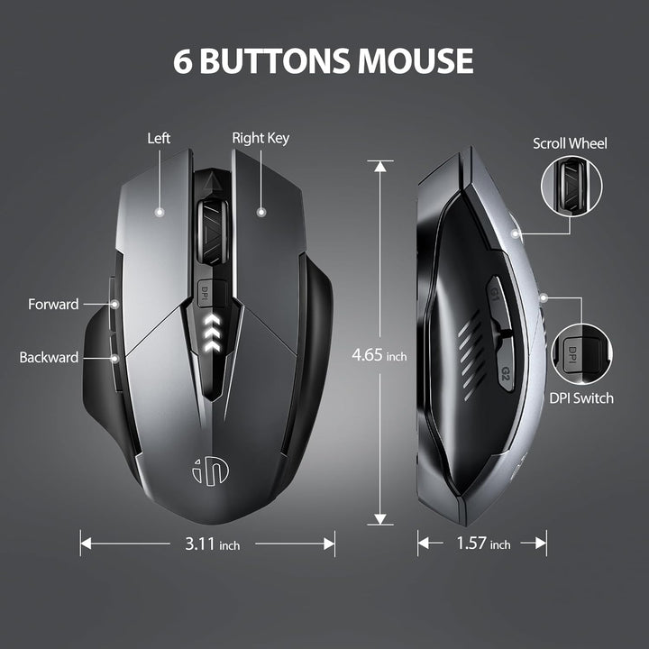 inphic Bluetooth Maus, Wiederaufladbare Tri-Mode 5.0/4.0 + 2.4G Wireless, 800-1600DPI Tragbar für La