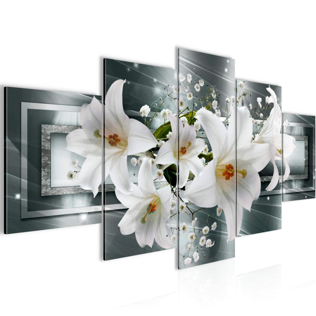 Runa Art - Bilder Blumen Lilien 200 x 100 cm 5 Teilig XXL Wanddekoration Design Grau Grün 204751a 20