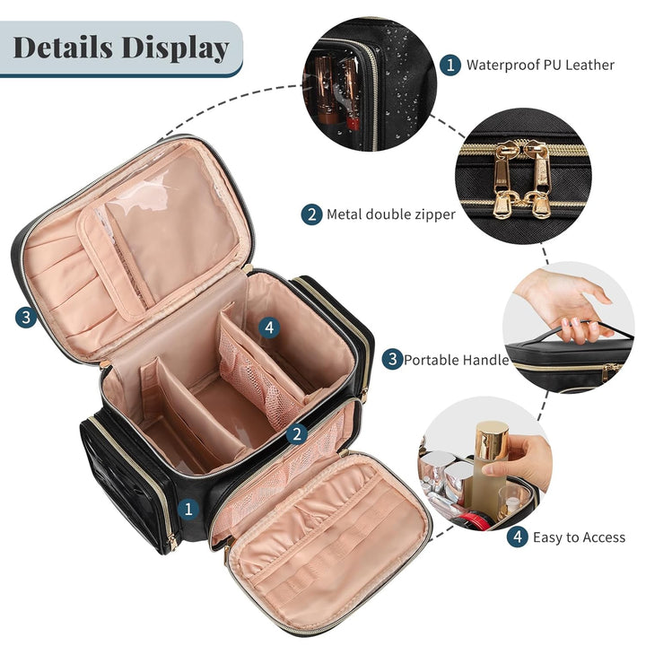 Kosmetiktasche Gross, Reise Make Up Tasche Damen Schminktasche mit Pinselhalter Fach, Portable Makeu
