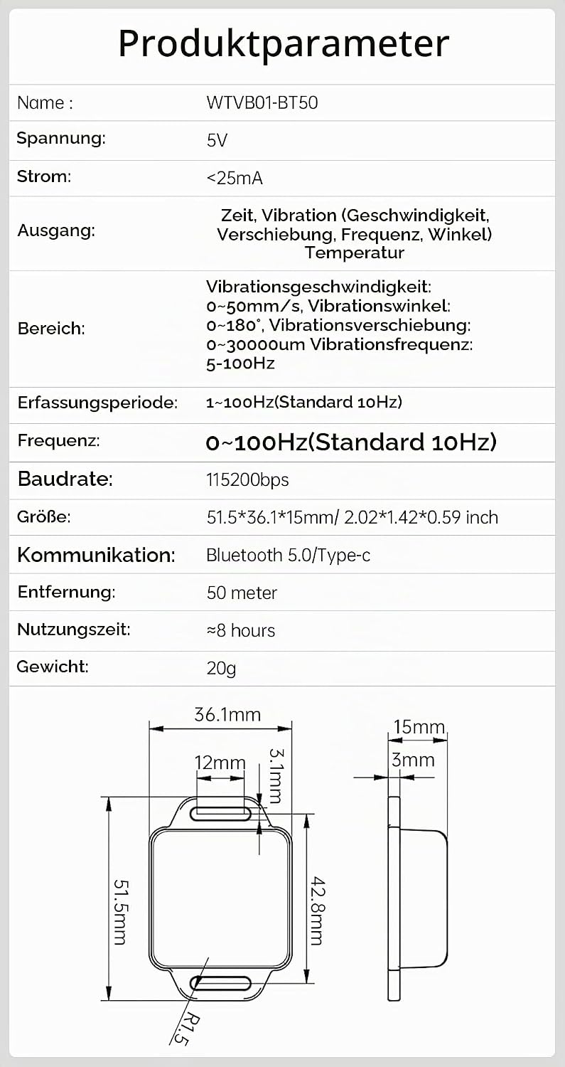 [Ble Trillingssensor] WTVB01-BT50 Ble Draadloze MPU6050 Multi-Connect Trillingssensor, 100Hz Uitgang