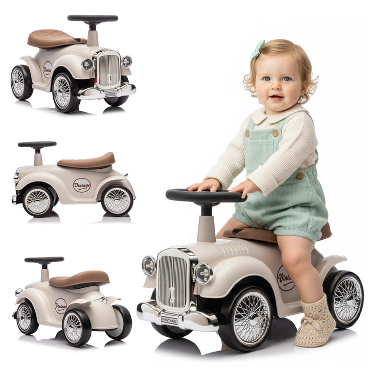 Rutschauto ab 1 Jahr Retro Classic, Rutschauto Indoor, Auto Kinder, Baby Auto, Gehhilfe mit Horn (El