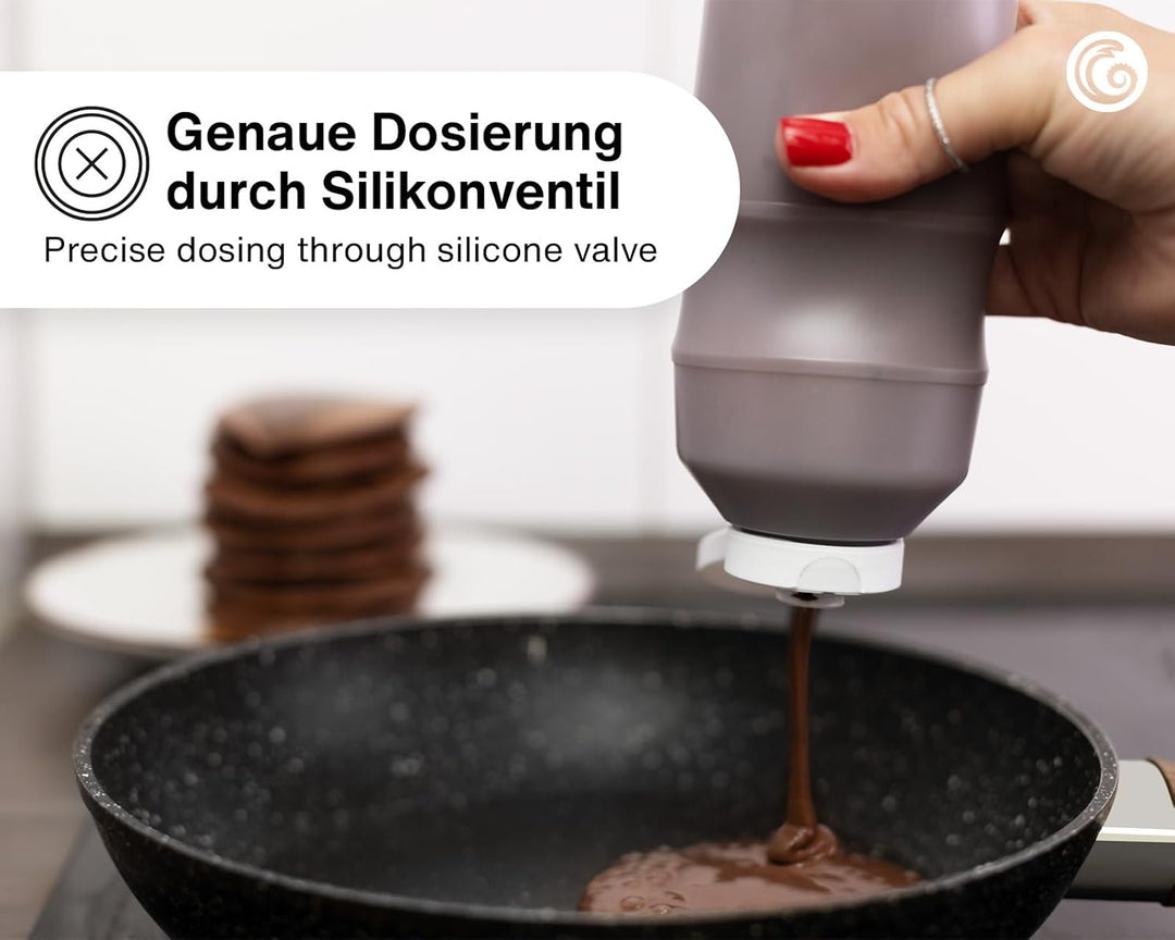 Octopus 3x Quetschflaschen, Ketchupflaschen 500 ml mit weissem Ketchupdeckel und Beschriftungsetiket