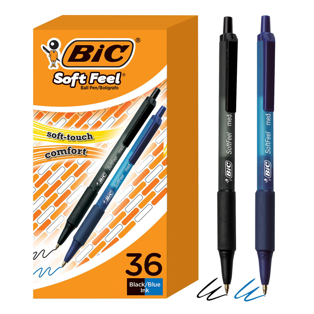 BIC 1mm Soft Feel Ballpoint Retractable Pen, Black/Blue, (BICSCSM361AST) by BIC New Edition Schwarz,