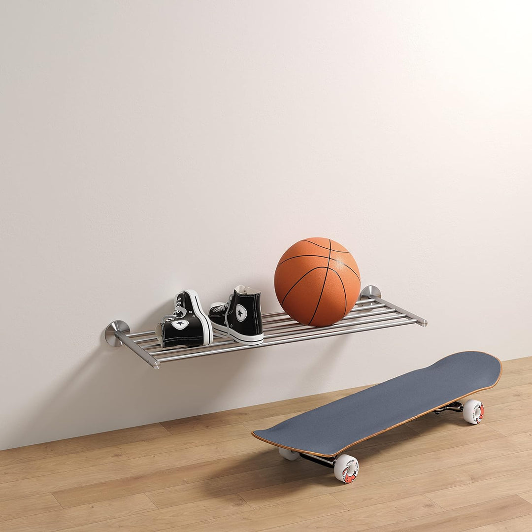 PHOS Design, SR600-1W, 60 cm breites Schuhregal zur Wandmontage, Edelstahl massiv, matt gebürstet 60