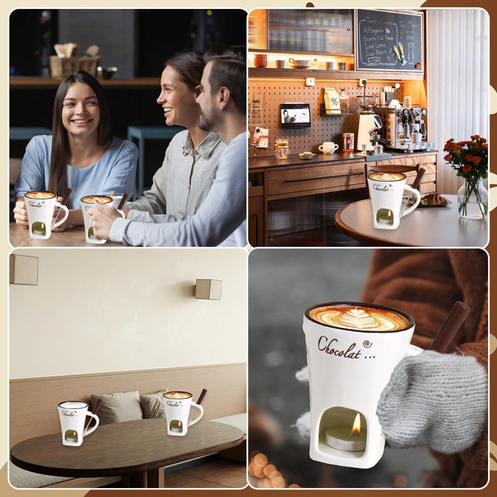 Schokoladen Fondue Becher Set, 130ml Keramik Schokoladenfondue Tasse, Schokoladen-Hot-Pot-Schmelzbec