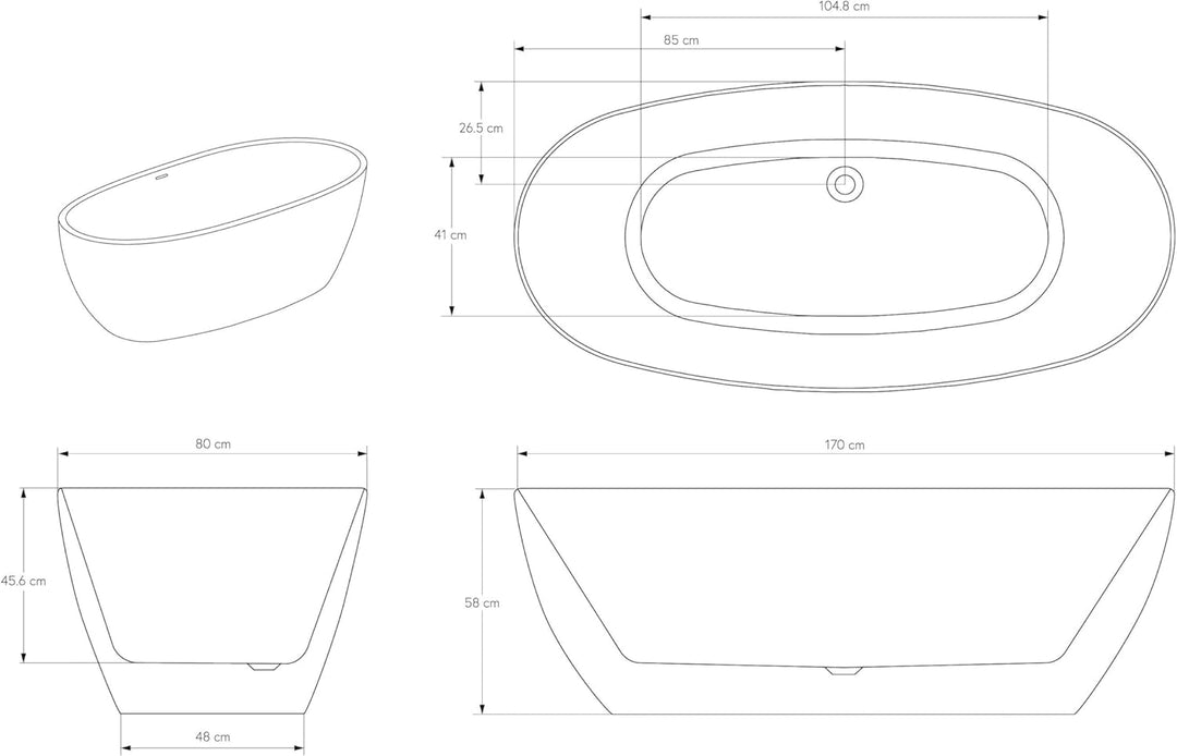 BERNSTEIN Freistehende Badewanne BELAQUA Acryl Weiss glänzend - 170 x 80x 58 cm - 5 Jahre Garantie -