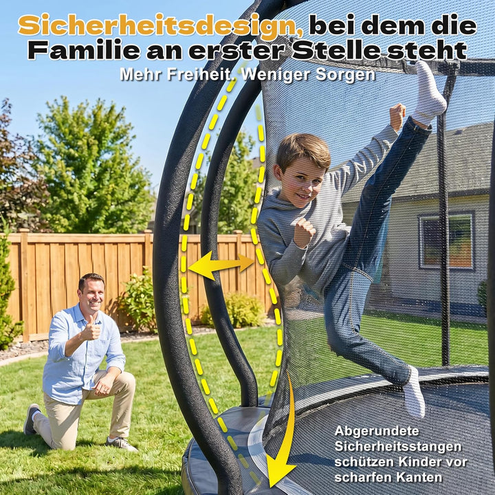 JUMMICO Trampolin Outdoor Ø 228/305/366/427/488 cm mit Schutznetz und Leiter, GS-geprüftes Freizeit-