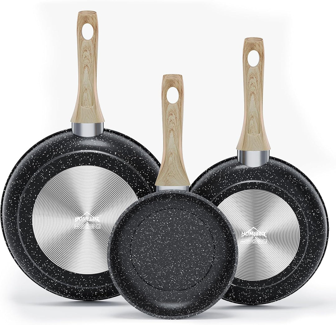 HOMELUX Antihaft Pfannenset 3-teilig Induktion, Bratpfanne 20/24/28cm mit Holzgriff, PFOA & PTFE fre