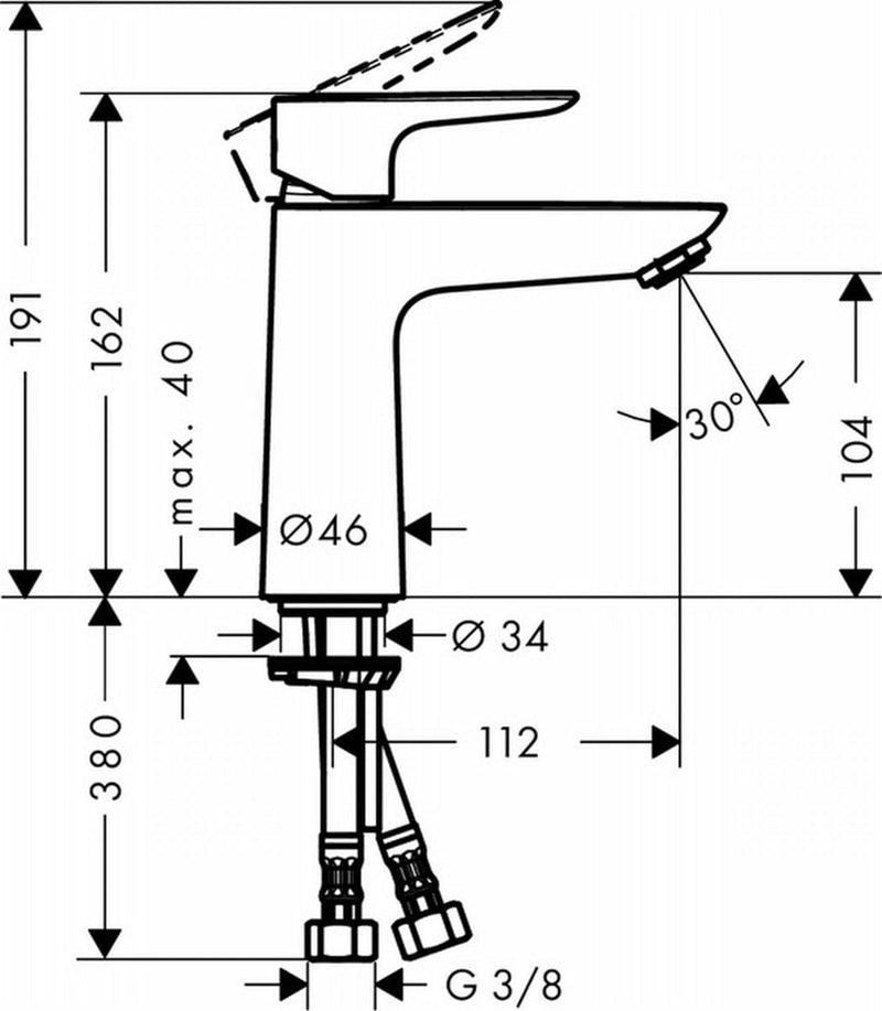 hansgrohe Waschtischarmatur Talis E, Wasserhahn Bad mit Auslaufhöhe 110mm, ohne Ablaufgarnitur, Bada