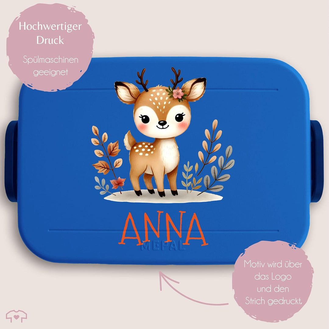 Kinder Bento Box Midi Lunchbox Mepal Bentobox - Kinderbrotdose mit Reh-Motiv | Personalisierte Kinde