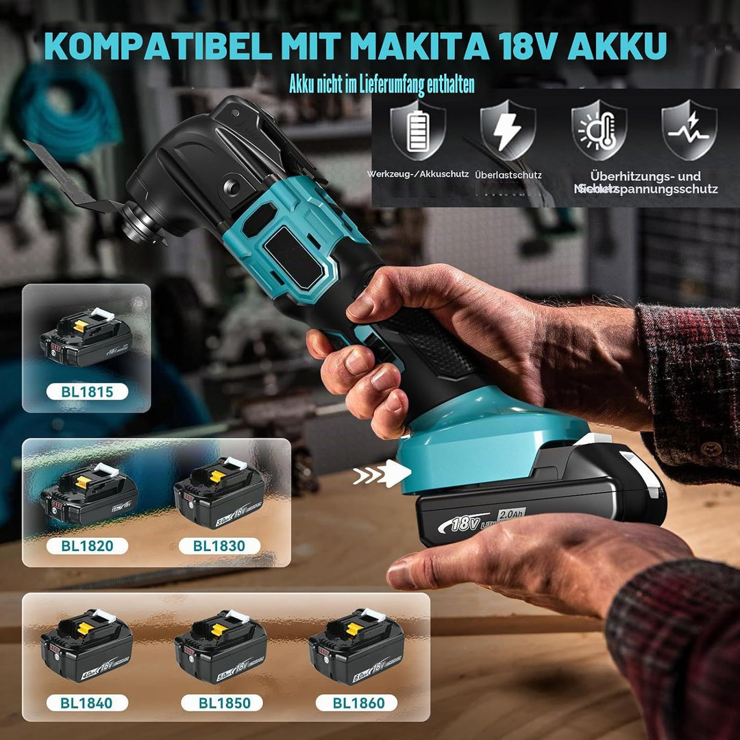 Akku-Multifunktionswerkzeug Kompatibel mit Makita Akku 18V, Kabelloses Oszillierendes Werkzeug-Set,