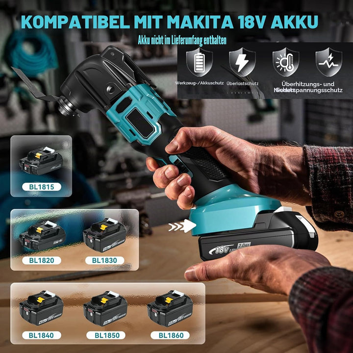 Akku-Multifunktionswerkzeug Kompatibel mit Makita Akku 18V, Kabelloses Oszillierendes Werkzeug-Set,