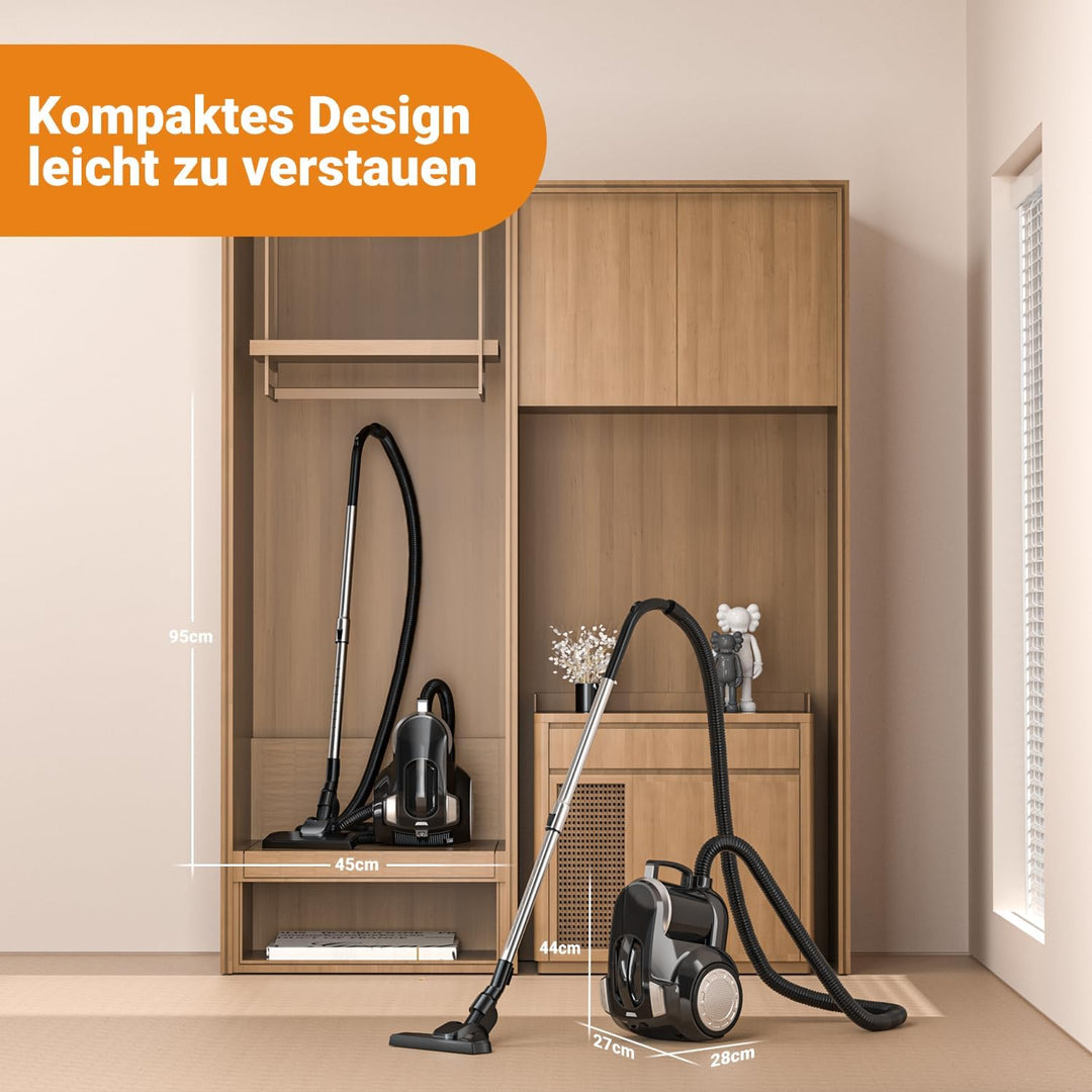 Beutelloser Staubsauger 1200W Starke Saugleistung,Kompakt Leicht Bodenstaubsauger ohne Beutel,Leiser