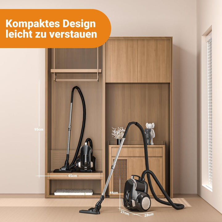 Beutelloser Staubsauger 1200W Starke Saugleistung,Kompakt Leicht Bodenstaubsauger ohne Beutel,Leiser
