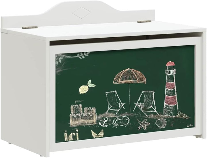 Box mit Stauraum und Tafelvorderseite ROROS Weiss Holzwerkstoff 73x40x55 cm Spielzeugkiste Organizer