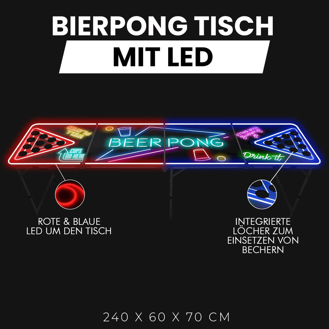 Beer Pong Offizieller Spotlightholes Tisch mit Löchern | Neonlicht | Premium Qualität | Offizielle W
