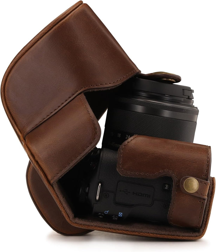 MegaGear Canon EOS M50 (15-45mm) Ever Ready Leder Kamera-Case mit Trageriemen