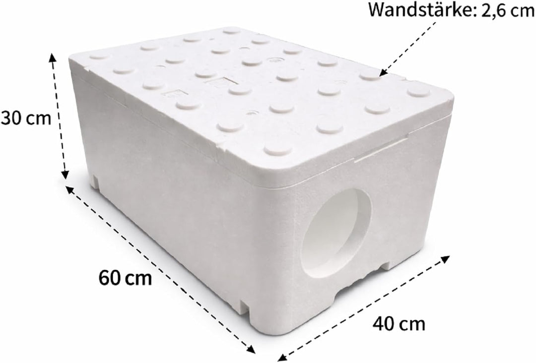 QLS Wetterfestes Katzenhaus aus Styropor 60x40x30 cm – leichtes isoliertes Schutzhäuschen für Katzen