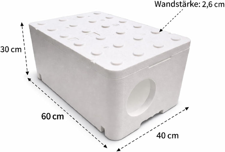 QLS Wetterfestes Katzenhaus aus Styropor 60x40x30 cm – leichtes isoliertes Schutzhäuschen für Katzen