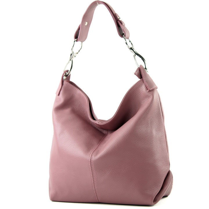 modamoda de - T168 - ital Schultertasche Umhängetasche aus Leder Altrosa