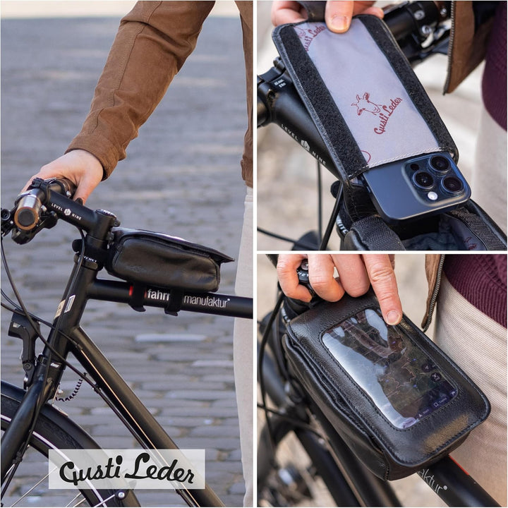 Gusti Rahmentasche Leder - Charly G. Lenkertasche Handyhalterung Navi-Tasche Fahrradtasche Ledertasc