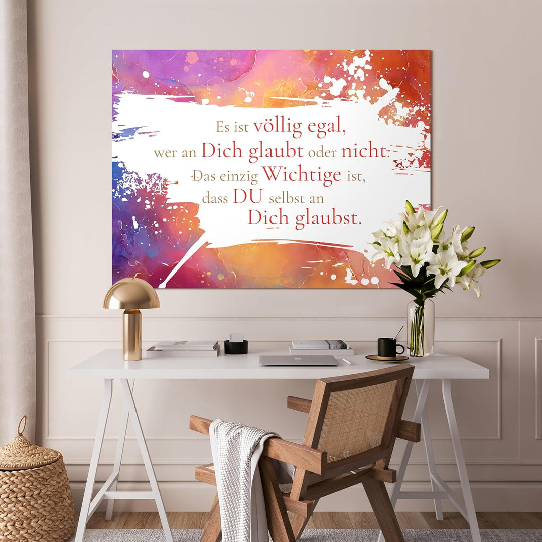 wandmotiv24 Motivations Motiv als Leinwandbild, 80x60cm, Querformat, Glaub an Dich selbst, bunter Ma