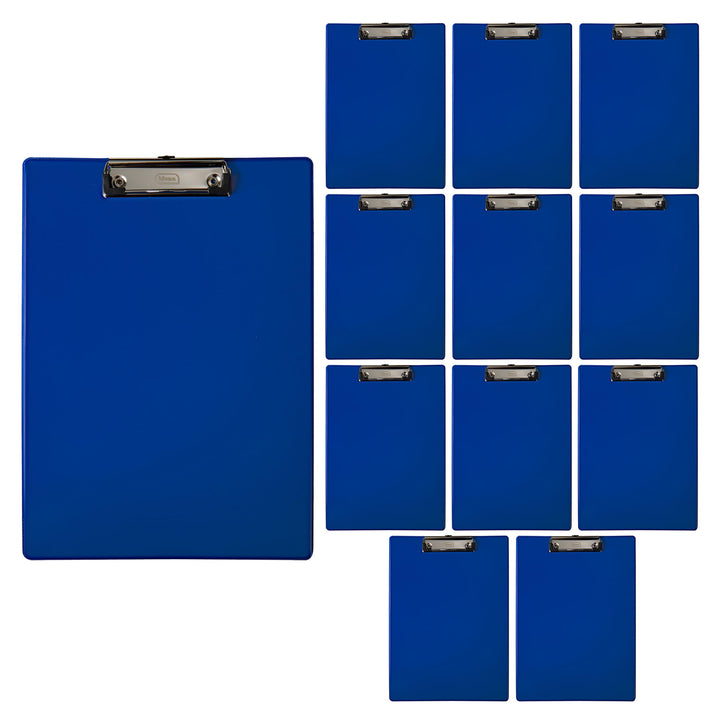 Idena 90293 - Klemmbrett für DIN A4, 12 Stück, Hochformat, PVC beschichtetes Clipboard in Blau, FSC-