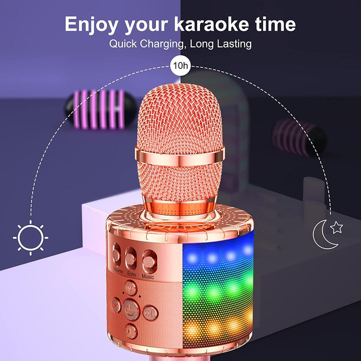 BONAOK Drahtloses Bluetooth-Karaoke-Mikrofon mit Steuerbaren LED-Leuchten, Tragbarer Karaoke-Maschin
