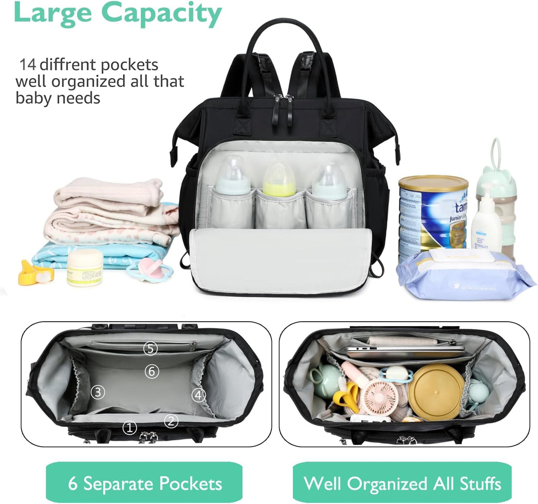 Wickeltasche mit grossem Fassungsvermögen, wasserabweisendes Nylon, 3-Wege-Reiserucksack und Schulte