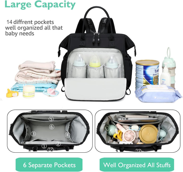 Wickeltasche mit grossem Fassungsvermögen, wasserabweisendes Nylon, 3-Wege-Reiserucksack und Schulte