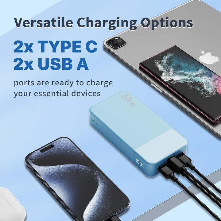 Nobis Power Bank, 20000mAh Tragbares Ladegerät, 35W USB C in & Out Schnellladung, 4 Ports Externes B