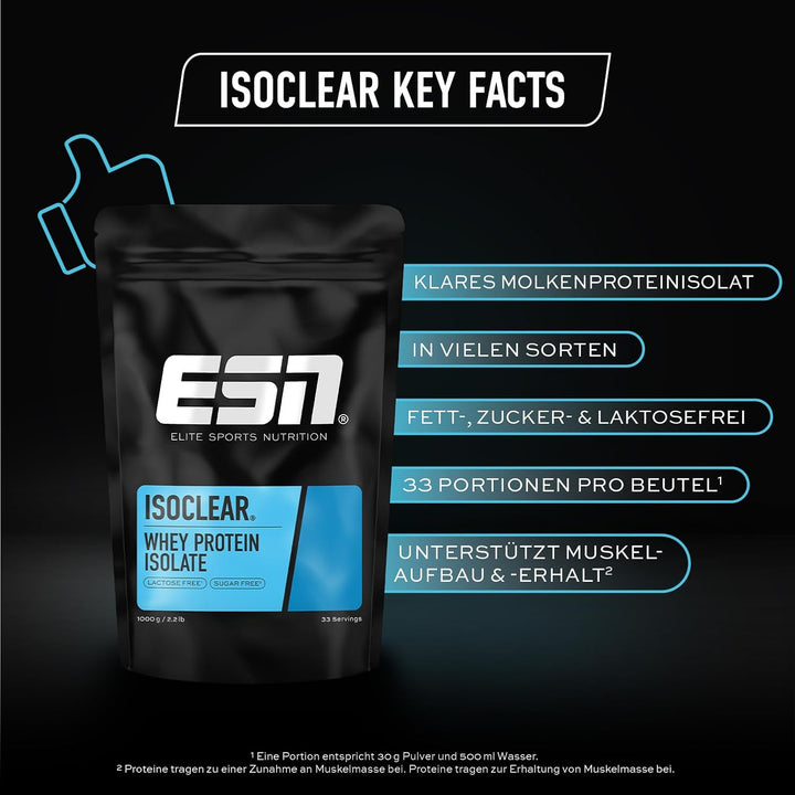 ESN ISOCLEAR Whey Isolate Protein Pulver, 1000g, Fresh Cherry, Proteinlimo mit fruchtig leckerem Ges