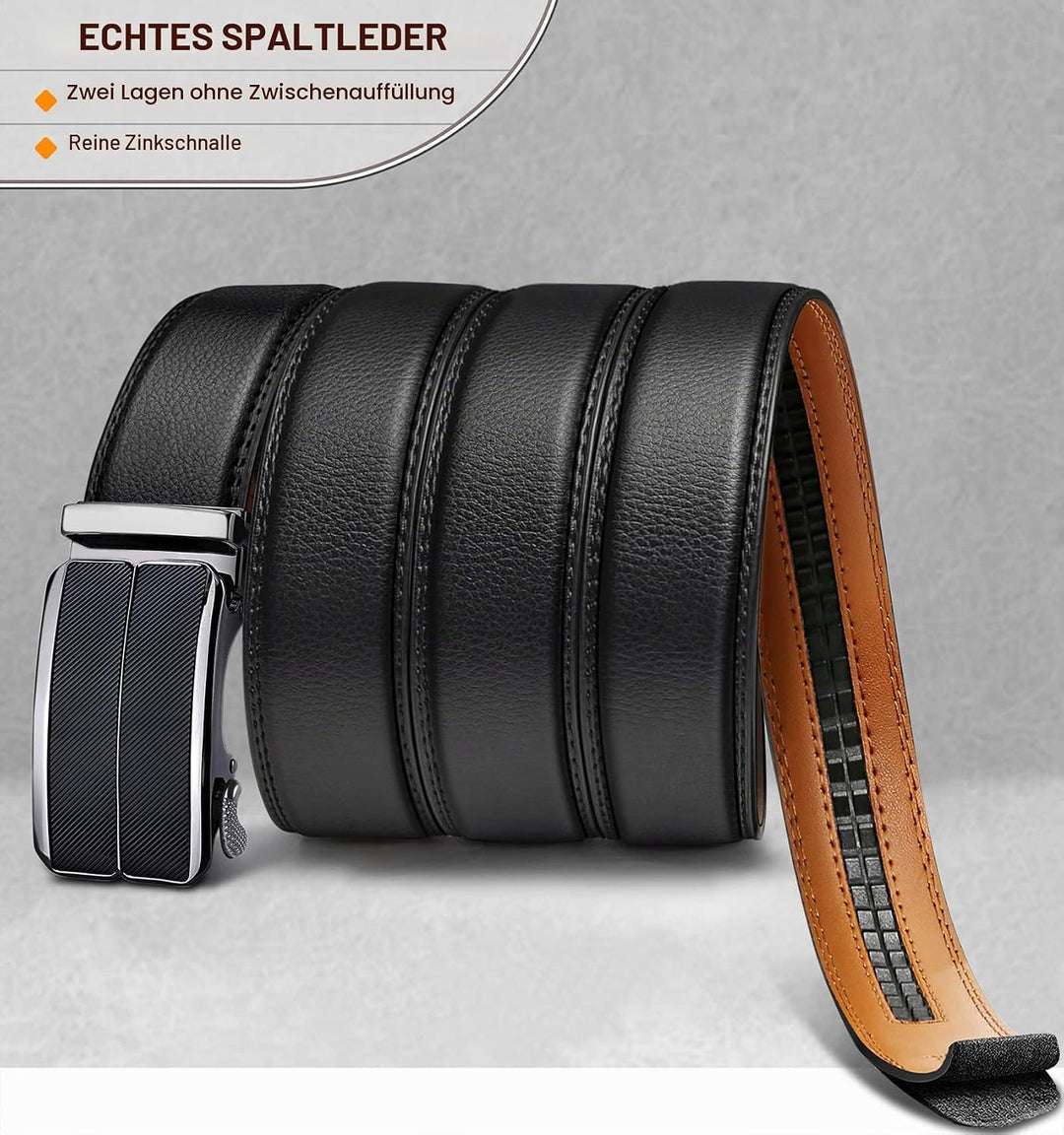 BULLIANT Gürtel Herren, Gürtel Ratsche Ledergürtel Automatikschliesse für Herren Anzug Business Klei