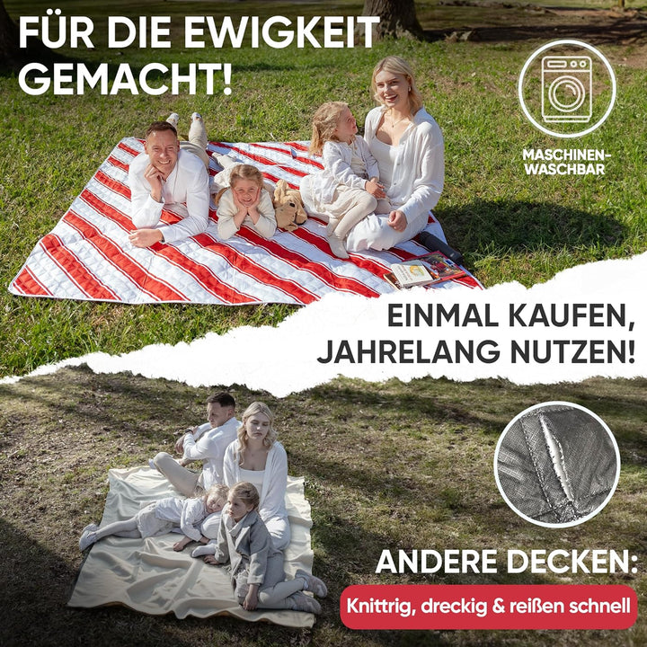 Picknickdecke wasserdicht 150x200cm isoliert & gepolstert - Stranddecke sandfrei – ideal für Camping