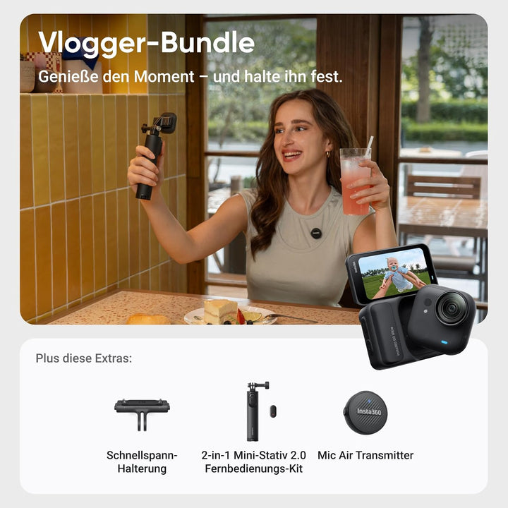 Insta360 GO Ultra Vlogger-Bundle Nachtschwarz- freihändige 4K Mini-Cam, leicht &amp; mobil, top bei weni