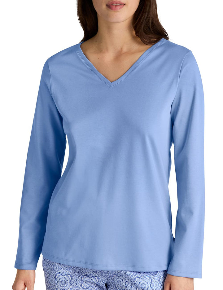 CALIDA Favourites Langarmshirt Damen, aus 100% Baumwolle, Dicker, wärmender Stoff 44-46 Hydrangea Bl
