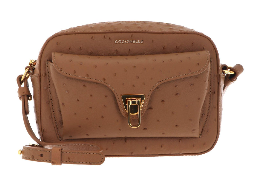 Coccinelle Leder Umhängetasche Beat Ostrich Camera Bag Nocciola, Nocciola