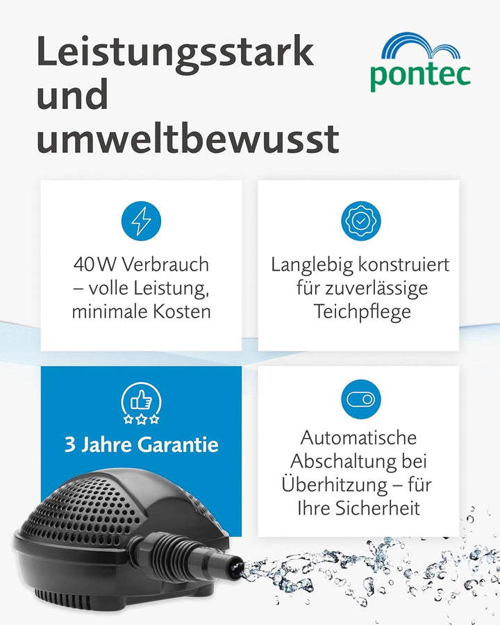Pontec 50853 PondoMax Eco 2500 - Filter- und Bachlaufpumpe / energieeffiziente Pumpe für Bachläufe /