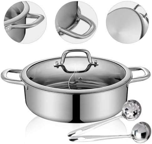 Hot Pot Herd 32 cm Fondue Topf mit Trennwand und Deckel, Shabu Shabu aus Edelstahl in Lebensmittelqu