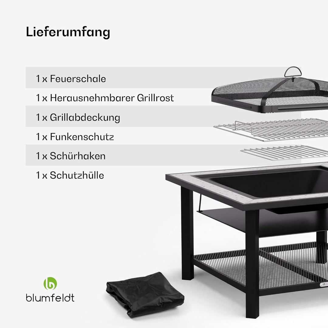 Blumfeldt Merano Avanzato Feuerschale - 3-in-1 Feuerschale Mit Grillrost & Tisch, Robuster Stahlrahm