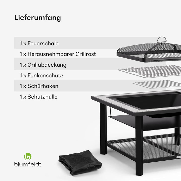 Blumfeldt Merano Avanzato Feuerschale - 3-in-1 Feuerschale Mit Grillrost & Tisch, Robuster Stahlrahm