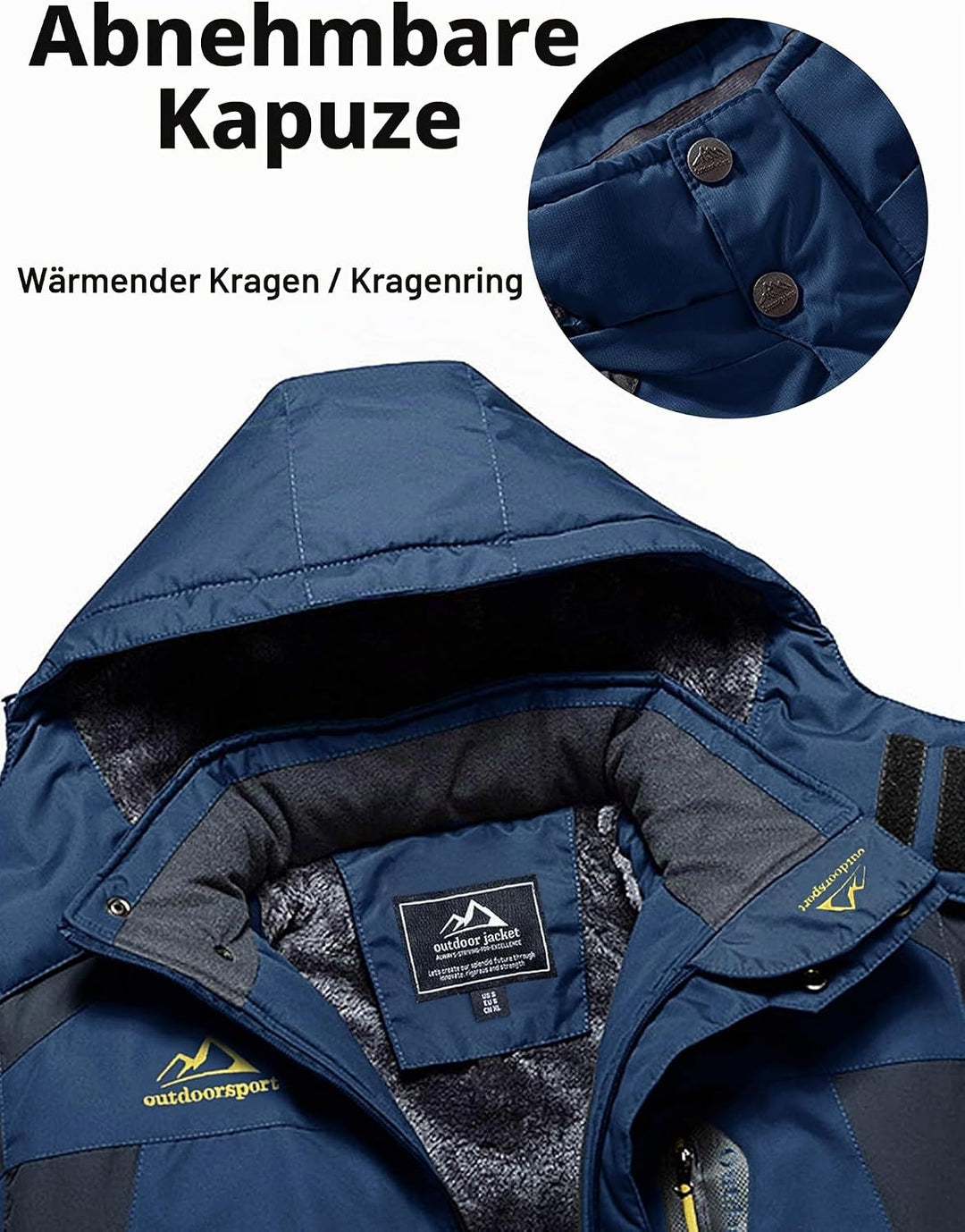 MAGCOMSEN Herren Winter Fleecejacke Warme Gefüttert Skijacke Outdoor Winddicht Wasserdicht Jacke Ver